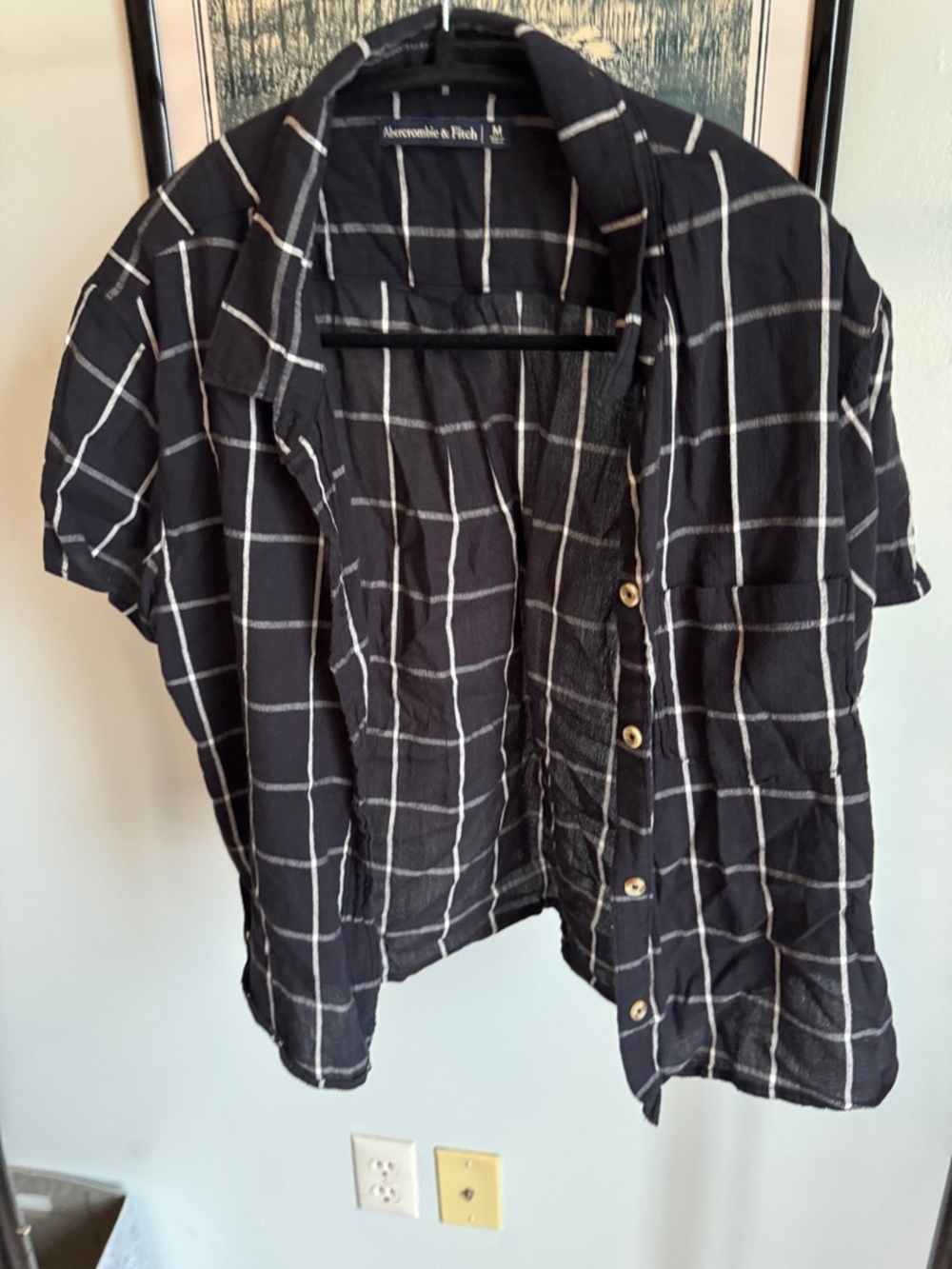 Abercrombie & Fitch Black White Windowpane Short Sleeve Shirt